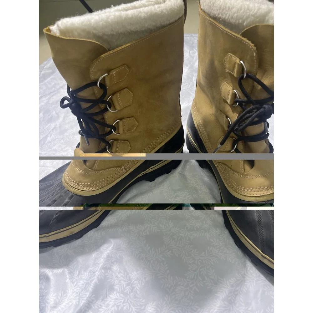 Sorel Caribou Mens Winter Boots Tan Black Waterproof Rubber Leather Snow Boots